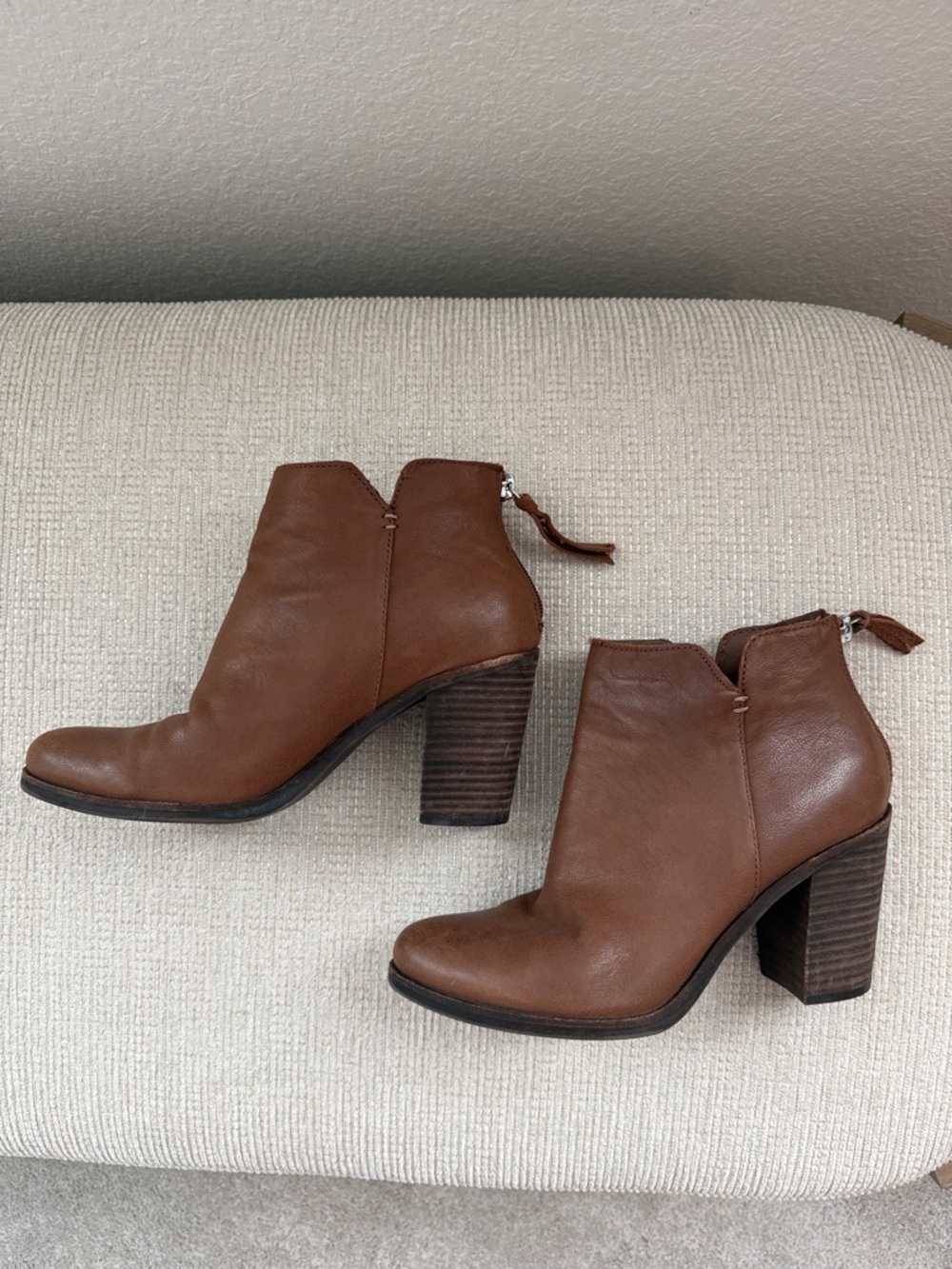 bp Brown Leather Stacked Heel Ankle Booties